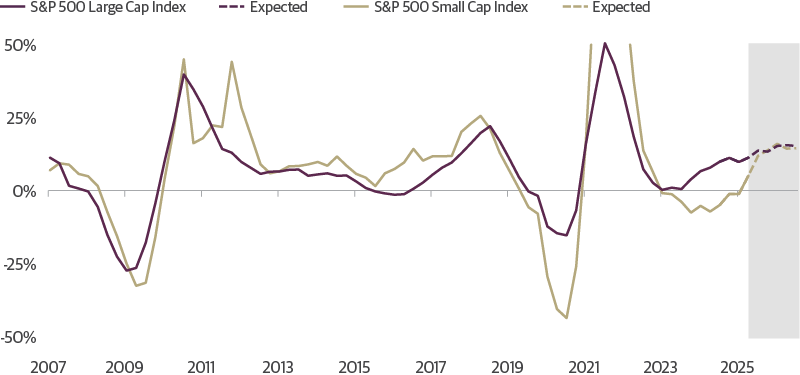 Large Cap vs. Small Cap Last 12 Months Earnings per Share Year over Year %